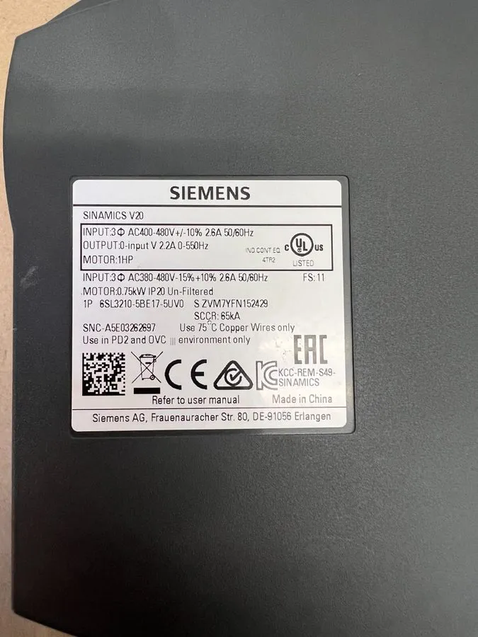 Частотный преобразователь 6SL3210-5BE17-5UV0