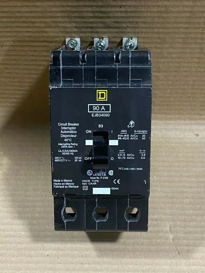 Автоматический выключатель Square D EJB34090 3 Pole 90 amp 480v Circuit breaker 