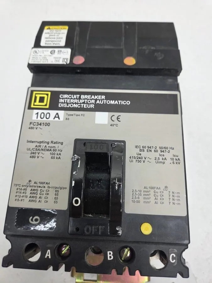 Автоматический выключатель Square D FC34100 circuit breaker Iline 3pole 100 amp  — фото лота 1