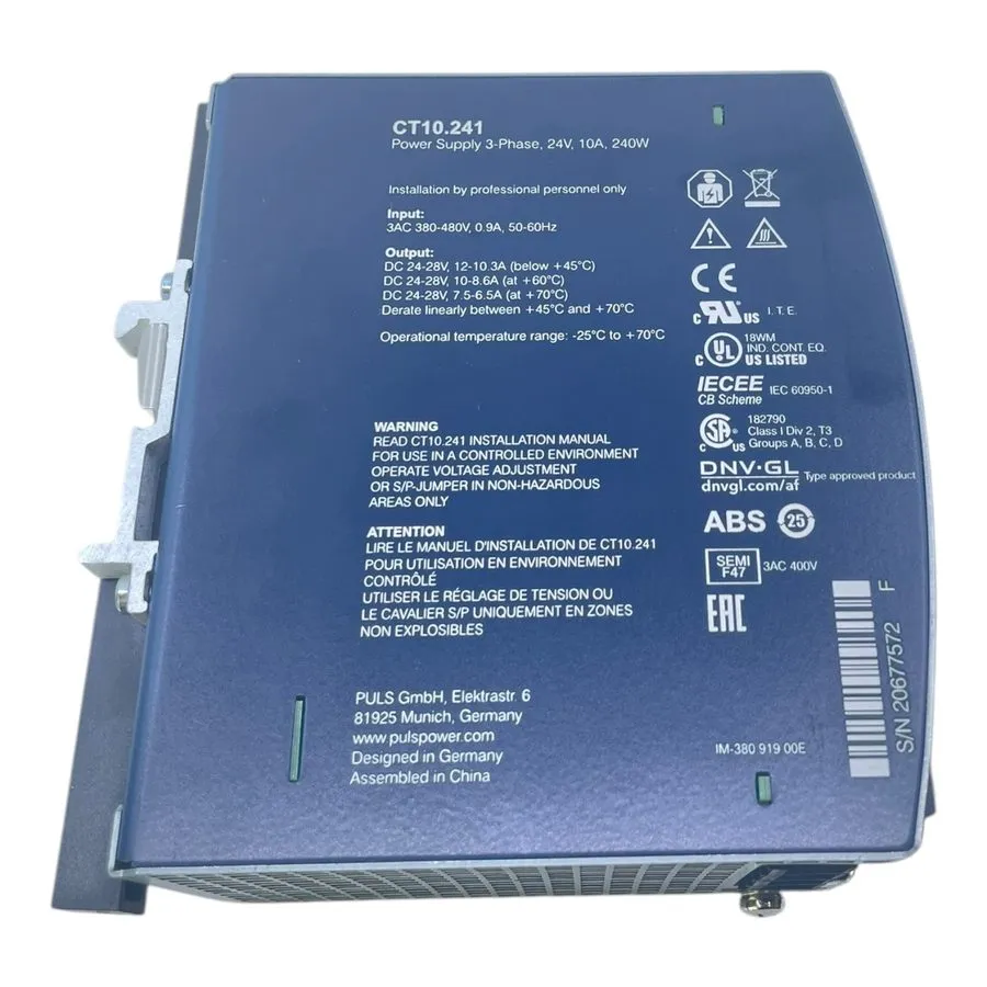Блок питания Puls Ct10.241 Dc Power Supply, 380/480V Ac, 24/28V Dc, 240 W, 8.6 A — фото лота 1