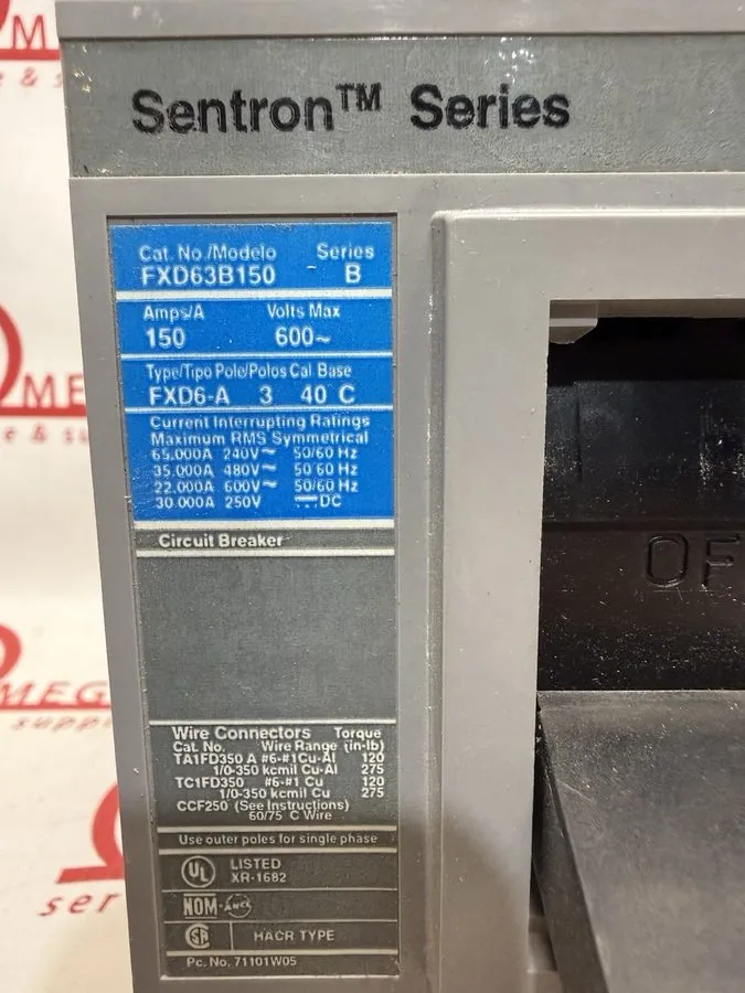 Автоматический выключатель Sentron Series Siemens FXD63B150 150 Amp 600Vac 3 Pol
