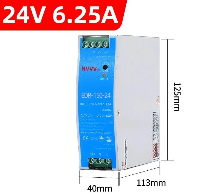 Блок питания EDR-150-24 150W Economical AC to DC DIN Rail Power Supply 24V DC 6.