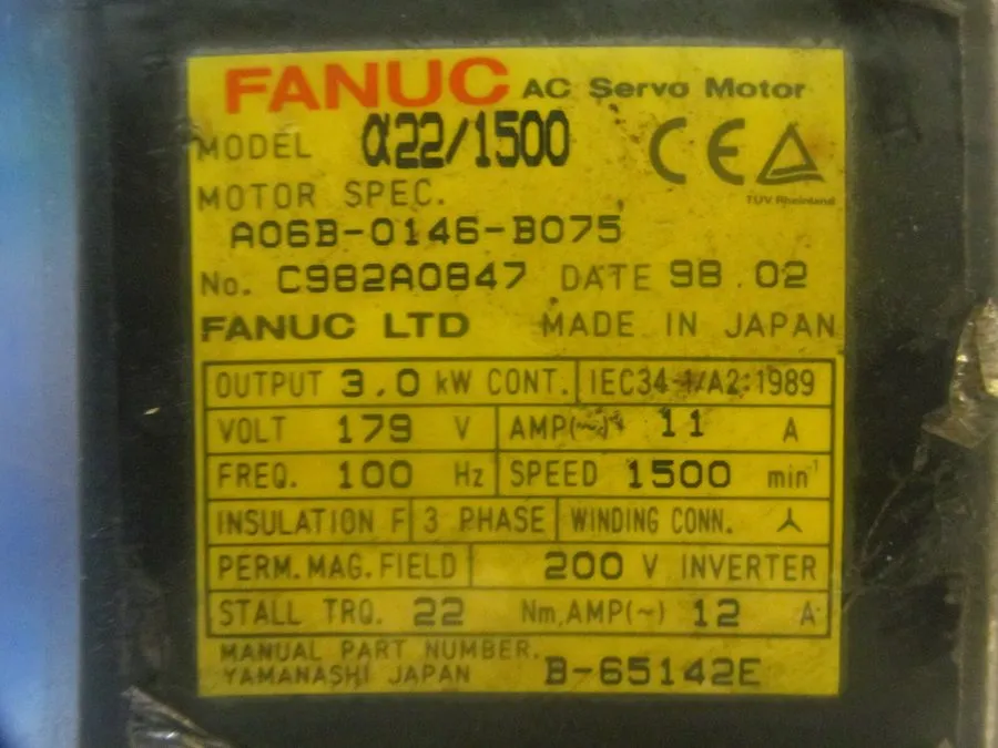 Серводвигатель Fanuc A06B-0146-B075 Ac Servo Motor A22/1500 3.0Kw