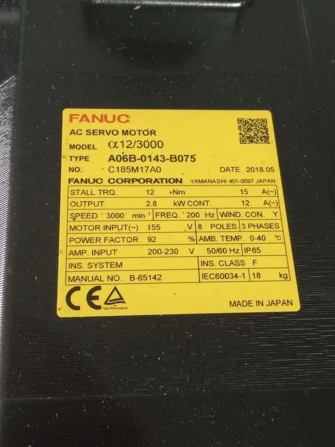 Серводвигатель FANUC AC SERVO MOTOR a12/3000 A06B-0143-B075
