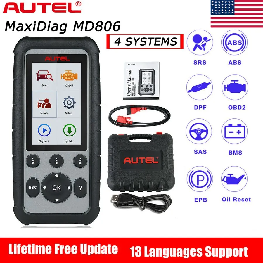 Диагностический сканер Autel MaxiDiag MD806 OBD2 Scanner 4 Systems Diagnostic Sc