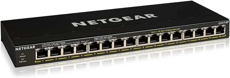 Коммутатор Netgear Switch GS316P 16-Port Gigabit PoE+ Unmanaged 115W FlexPoE