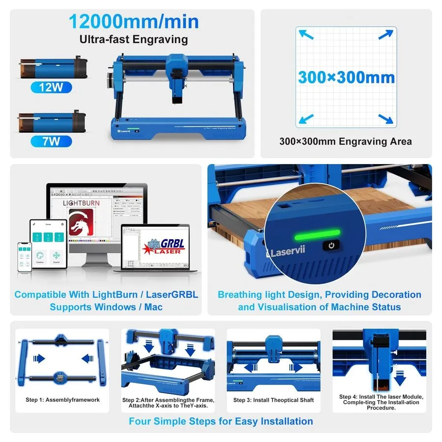 Лазерный гравёр LaserVii L1 Pro 12000mW Laser Engraver, 300x300mm Extra-Large Ar