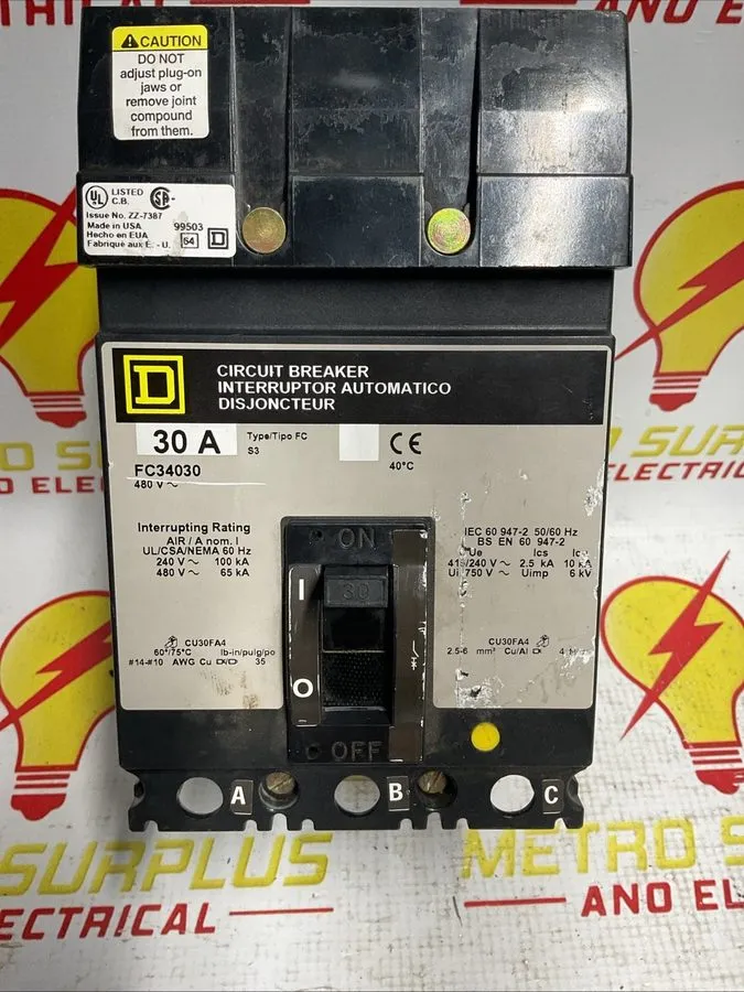 Автоматический выключатель Square D FC34030 30A 480V AC 3-Pole Circuit Breaker — фото лота 1