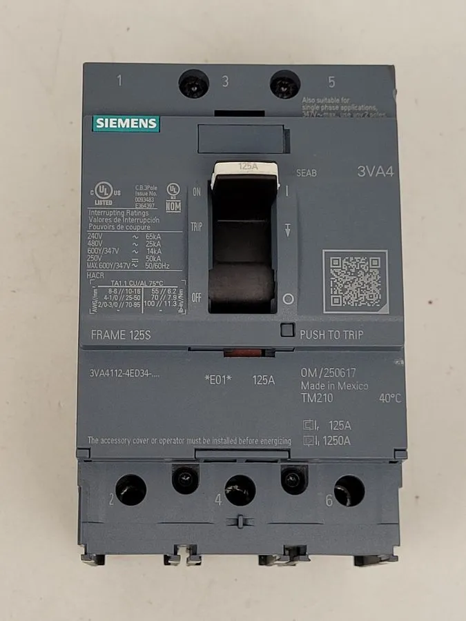 Автоматический выключатель Siemens 3VA4112-4ED34-0AA0 3 Pole, 125 Amps, 480 Volt