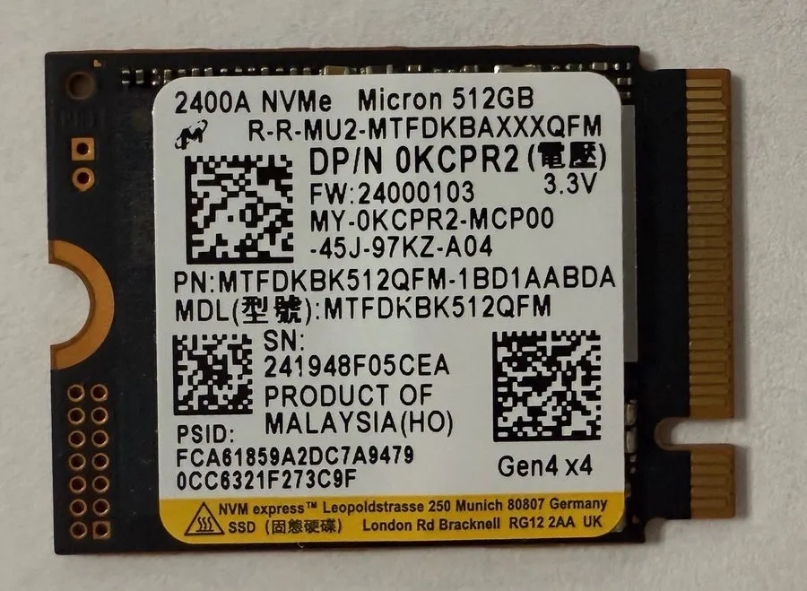 SSD-накопитель Micron 2400 512GB M.2 NVMe PCIe Internal SSD MTFDKBK512QFM Black
