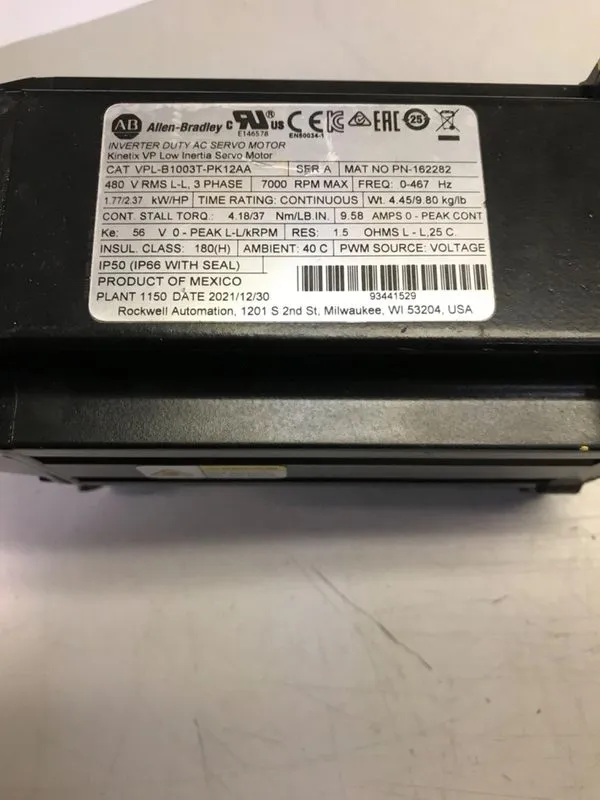Серводвигатель Allen‑Bradley Servo Motor VPL-B1003T-PK12AA — фото лота 1