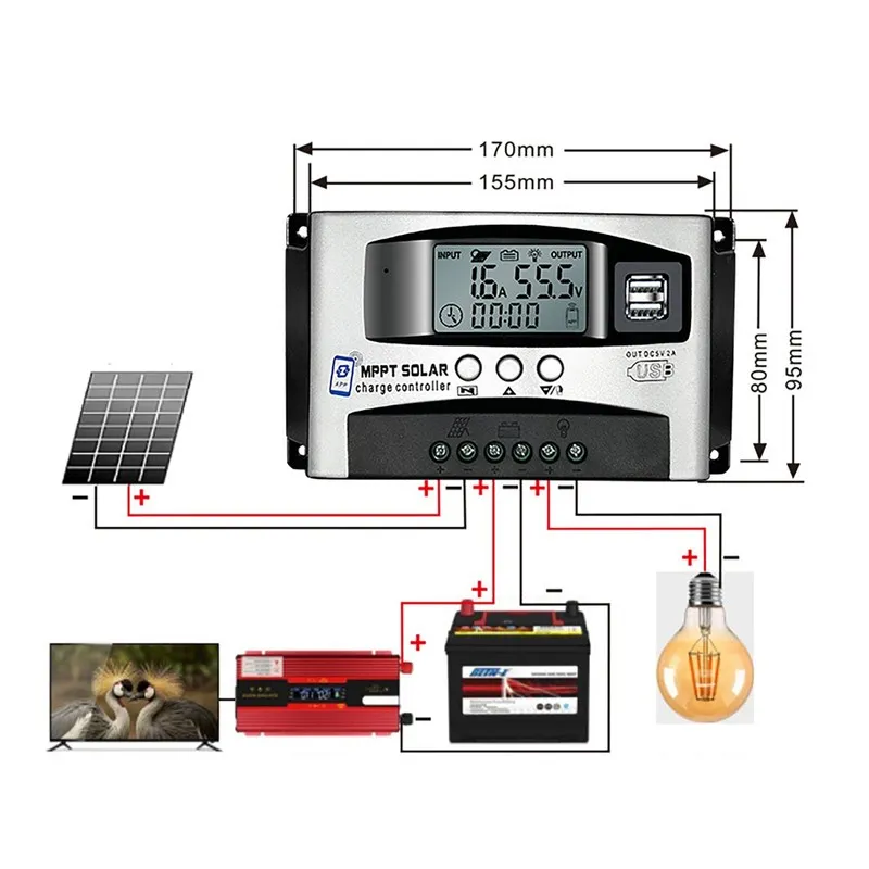 Аккумулятор 12V/24V/36V/48V/60V 60A MPPT Wind Solar Hybrid Charge Controller Pan