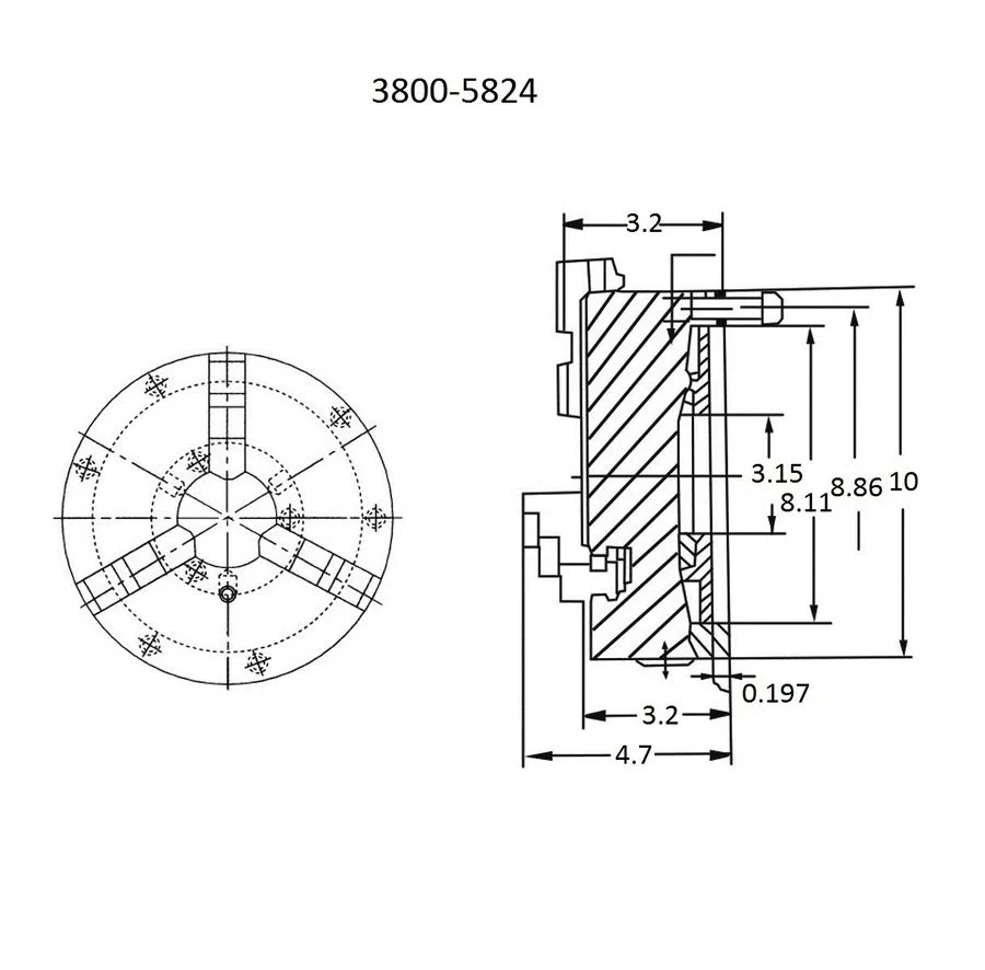 Режущий инструмент VERTEX 10" 3-JAW FRONT MOUNT LATHE CHUCK 2 SETS OF JAWS (3800