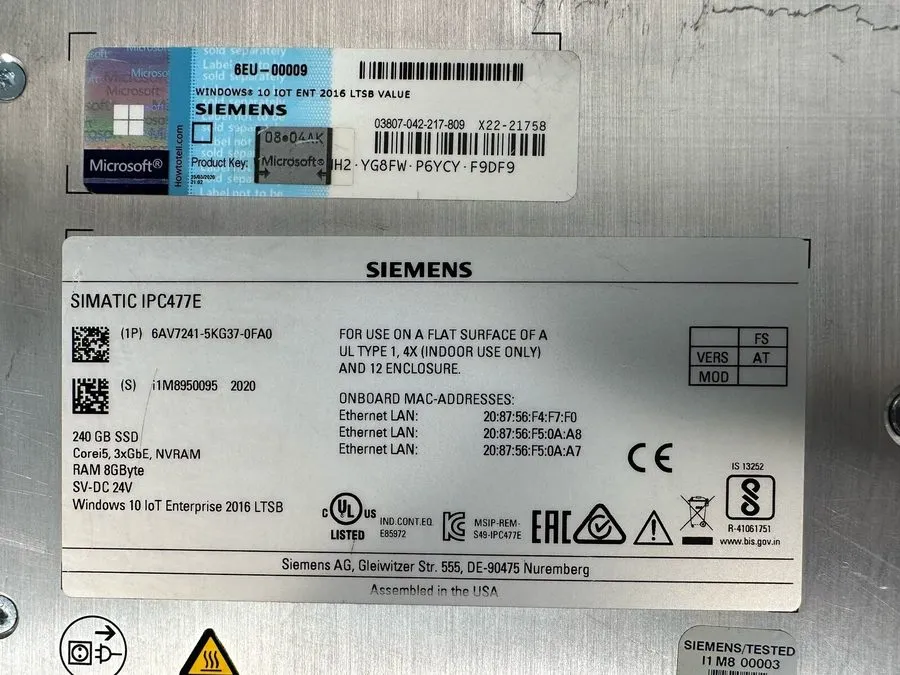 Промышленный компьютер Siemens 6AV7241-5KG37-0FA0 SIMATIC IPC-477E 240-GB-SSD Co
