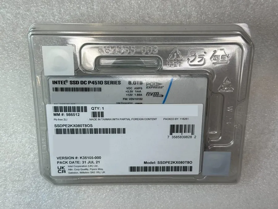 SSD-накопитель Intel DC P4510 8TB NVMe PCIe 3.1 x4 U.2 Enterprise SSD SSDPE2KX08