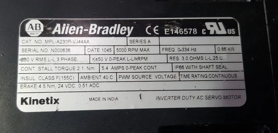 Серводвигатель Allen-Bradley MPL-A230P-VJ44AA Servo Motor Sealed — фото лота 1
