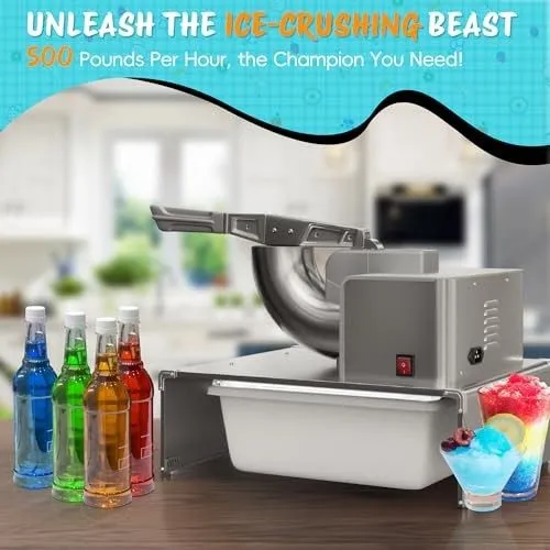 Льдогенератор 48L Snow Cone Machine, 500LB/H Commercial Shaved Ice Machine, 300W — фото лота 2