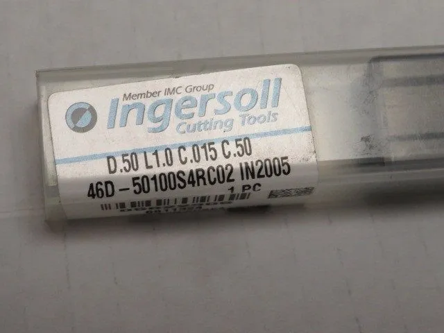 Режущий инструмент Ingersoll 46D-50100S4RC02 IN2005 1/2in 4-Flute Corner Radius  — фото лота 1