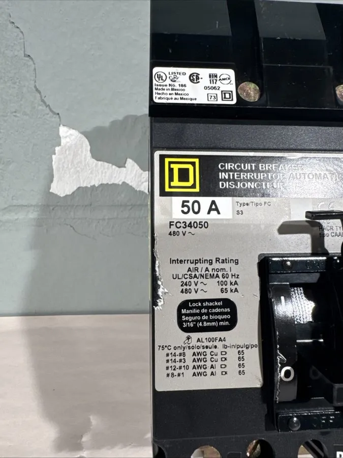 Автоматический выключатель Square D FC34050 50 Amp 3 Pole 480V I-Line Circuit Br