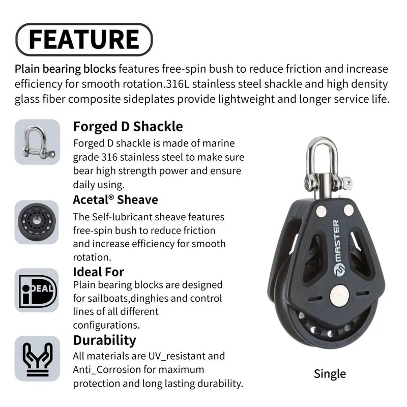 Такелажная скоба Tersma 50mm Single/Swivel Shackle Plain Bearing Block ( /Pack) — фото лота 2