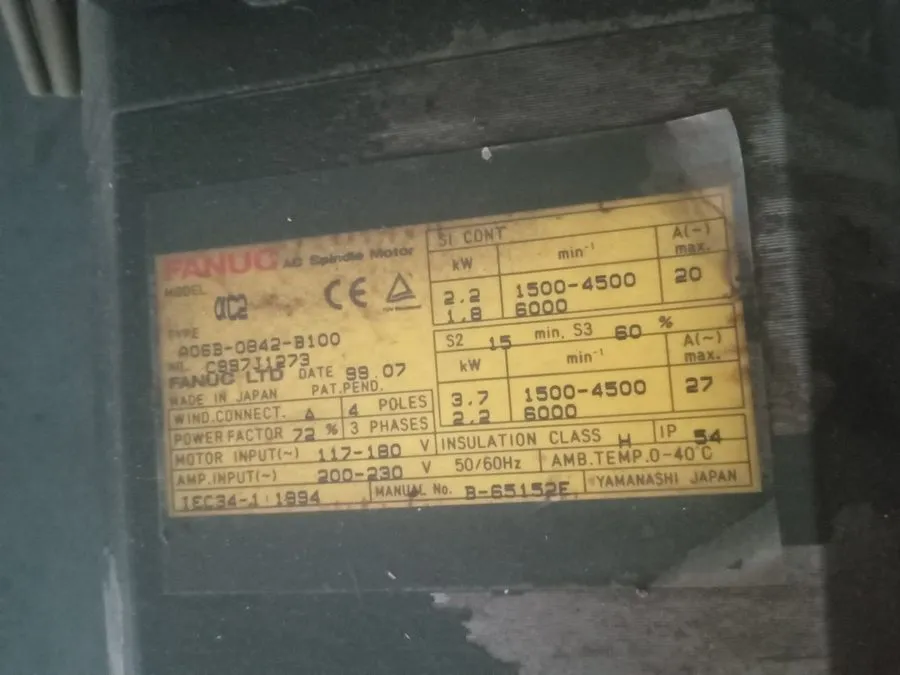 Шпиндель FANUC AC SPINDLE MOTOR αC2 A06B-0842-B100 B-65152E — фото лота 1