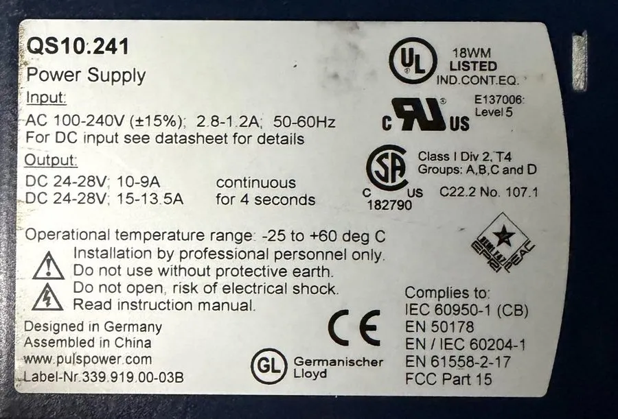 Блок питания PULS QS10.241 240W 10A Single Phase DIN Rail Power Supply 24-28VDC