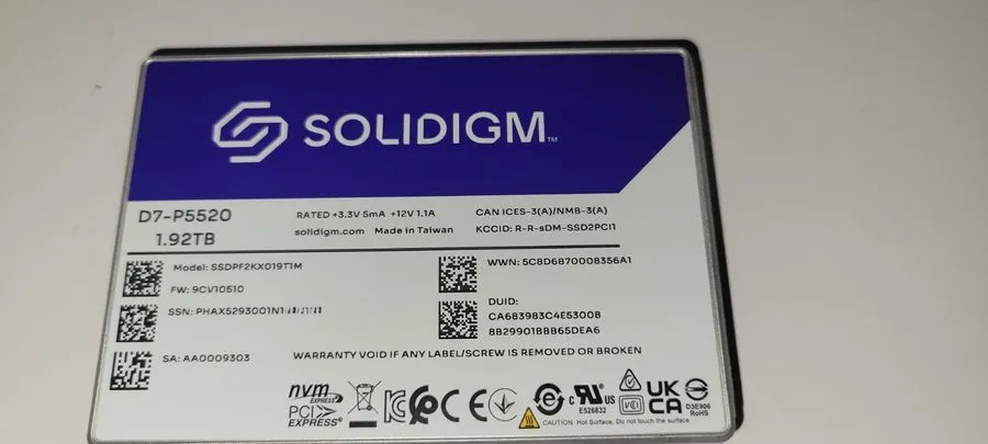 SSD-накопитель INTEL SSDPF2KX019T1M 1.92TB SFF 2.5" Intel D7-P5520 PCIe 4.0 x4 N