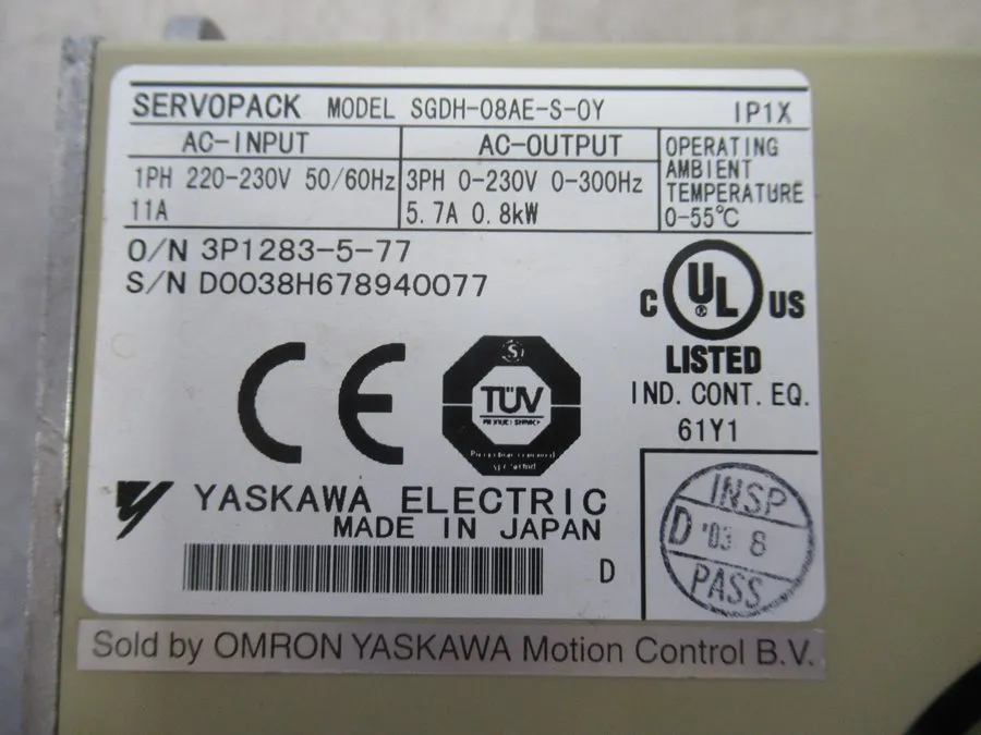 Сервопривод Yaskawa Servopack, SGDH-08AE-S-OY, 200V, 3Ph, 230V