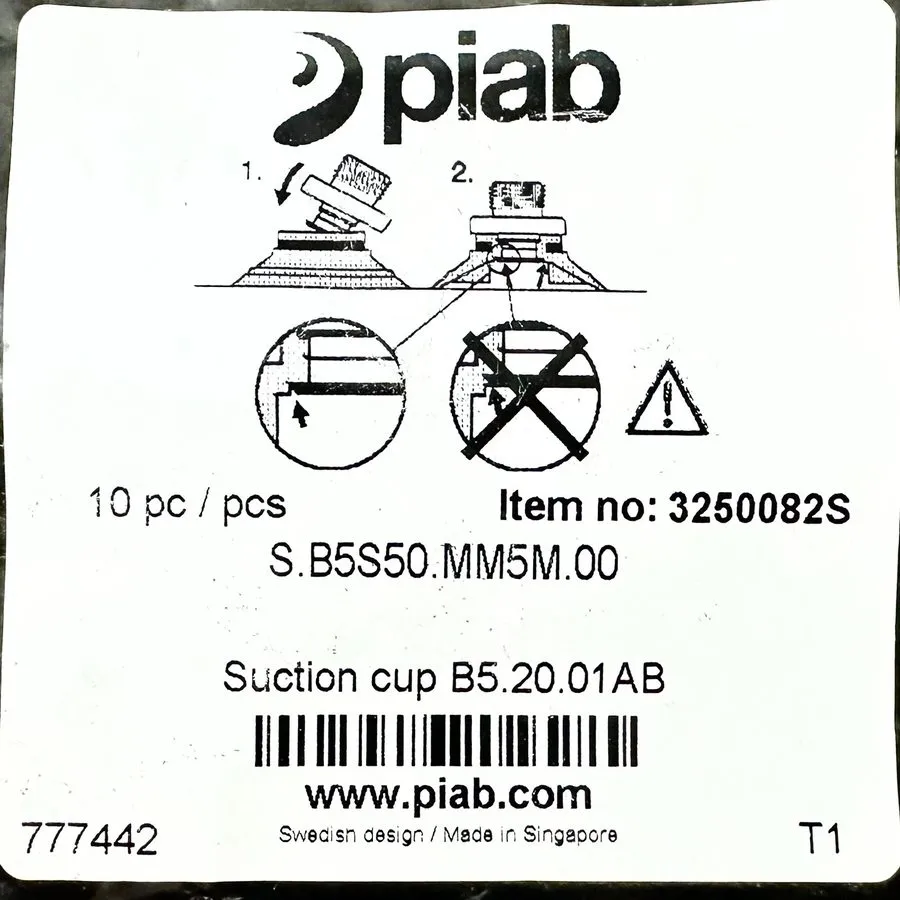 Вакуумная присоска Piab S.B5S50.MM5M.00 Suction Cup B5.20.01AB Vacuum Gripper Cu
