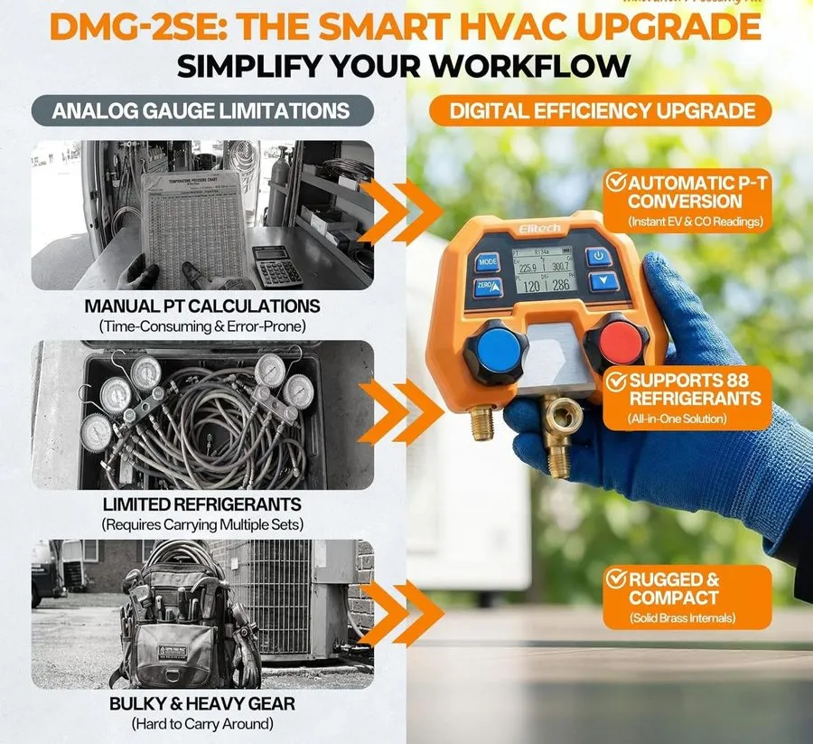 Манометрический коллектор HVAC Digital Manifold Gauge Set DMG-2SE with Hoses & R