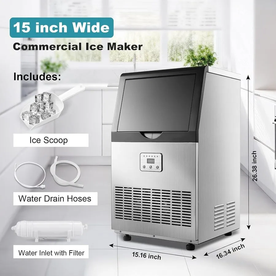 Льдогенератор Commercial Ice Maker Machine,100lbs/24H Stainless Steel Ice Machin