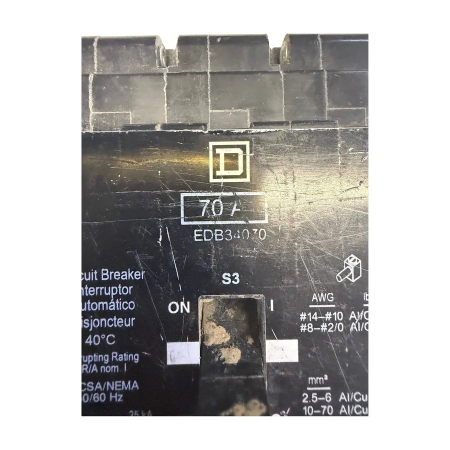 Автоматический выключатель EDB34070 Square D 70 Amp 480V 3 Pole Bolt On Circuit 