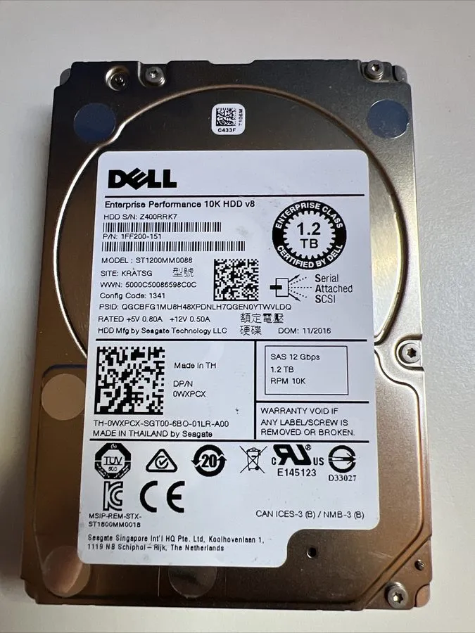 Жёсткий диск Dell 1FF200-151, 0J4TF2, 1.2TB 2.5" SAS Ent. Performance 10K HDD V8