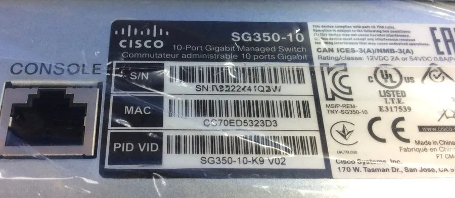 Коммутатор Cisco SG350-10-K9-NA 10-Port Gigabit Managed Switch — фото лота 2