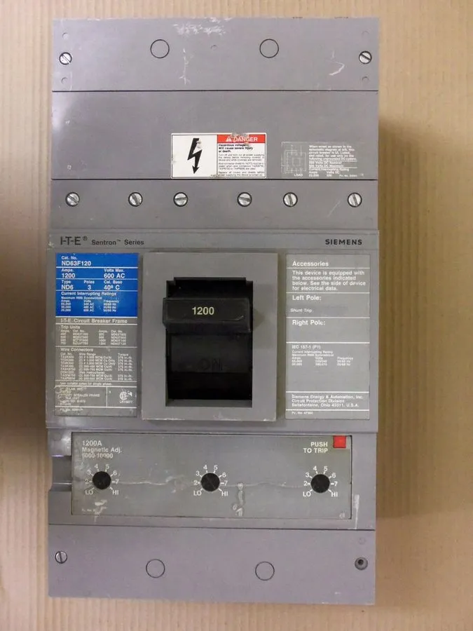 Автоматический выключатель Siemens Sentron Type ND63F120 1200 Amp 600 VAC Circui