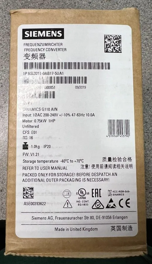 Частотный преобразователь Siemens SINAMICS G110 0.75kW VFD Inverter 6SL3211-0AB1