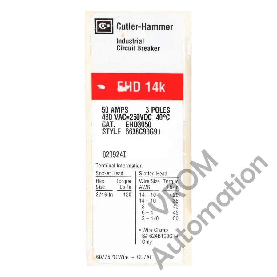 Автоматический выключатель Eaton Ehd3050 Molded Case Circuit Breaker, 50 A, 480V