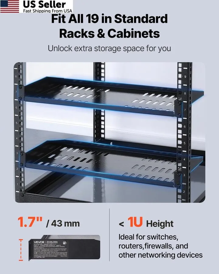 Стойка/шкаф VEVOR 1U Server Rack Shelf Universal Vented Mount 1U- Black — фото лота 1
