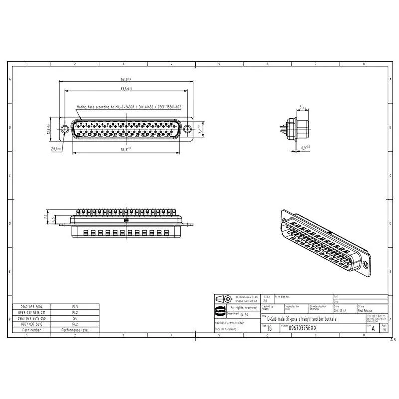 Разъём HARTING -pin Male Connector