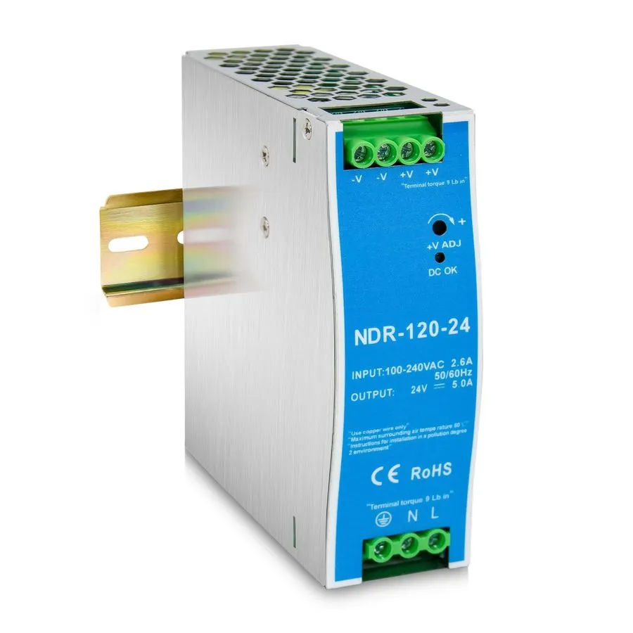 Блок питания NDR12024 24VDC DIN Rail Power Supply 120W 24V 5A Output 120VAC To