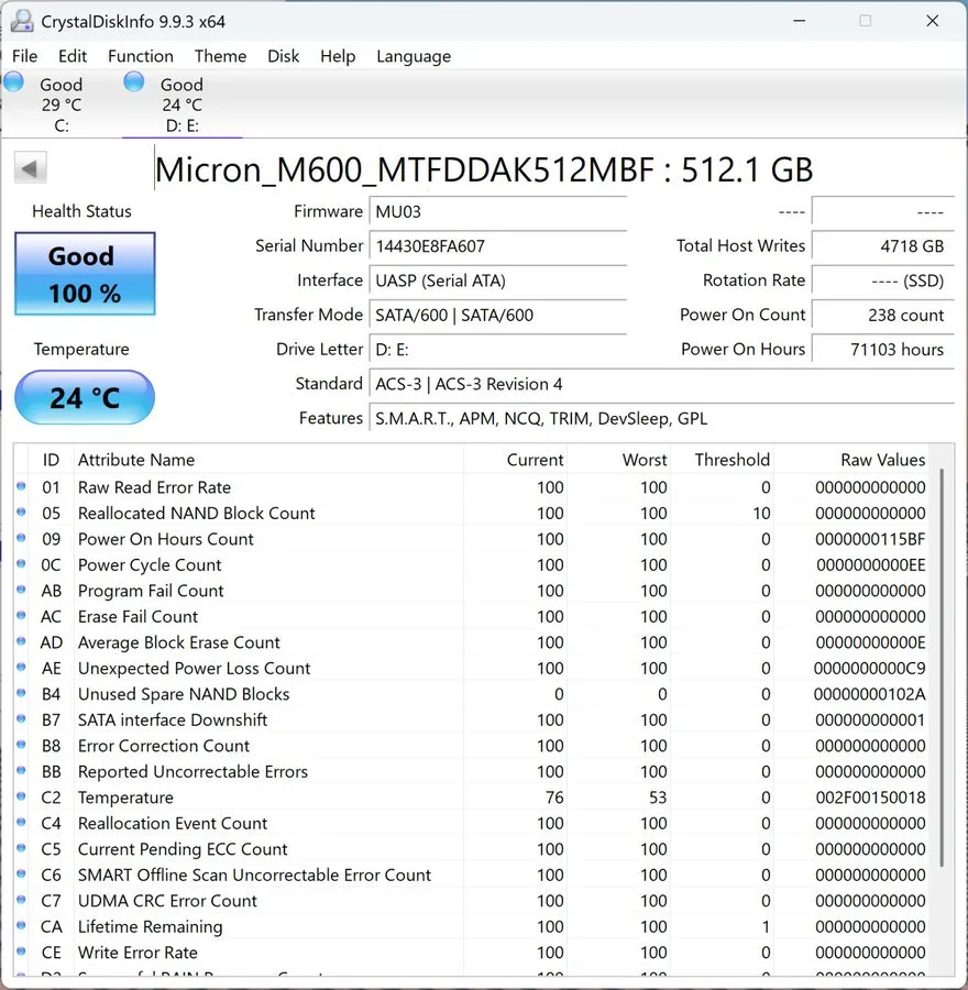 SSD-накопитель Micron M550 512GB 2.5" SATA III SSD MTFDDAK512MAY-1AE1ZABHA 90% H