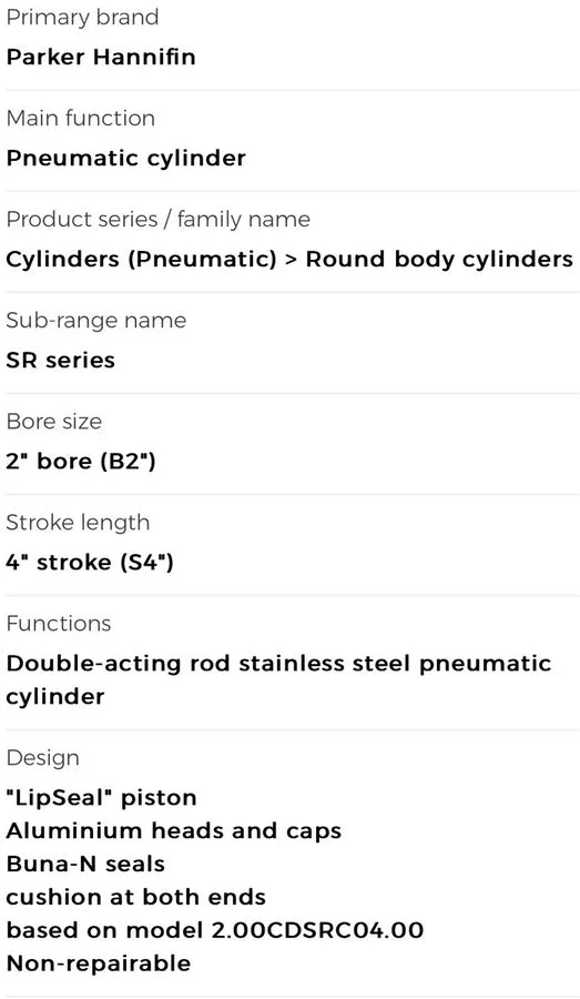 Пневмоцилиндр Parker 2.00CDSRC04.00 Pneumatic SS Air Cylinder, Series 4MA, 2.00  — фото лота 2