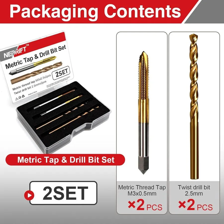 Режущий инструмент M3x0.5 Spiral Point Tap Ti-Coated 2.5mm Drill Bit Roasted Yel