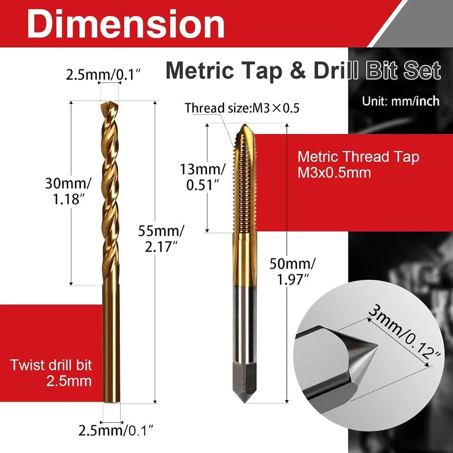 Режущий инструмент M3x0.5 Spiral Point Tap Ti-Coated 2.5mm Drill Bit Roasted Yel — фото лота 2
