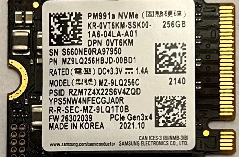 SSD-накопитель BLACK SAMSUNG PM991A 256GB M.2 NVME SSD SOLID STATE DRIVE