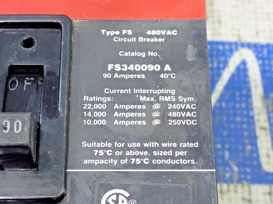 Автоматический выключатель FS340090A Eaton/Cutler Hammer 90A 480V 3P Circuit Bre