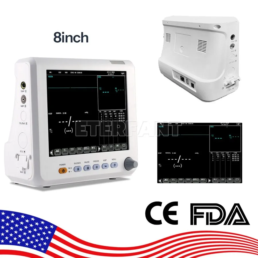 Датчик SpO2 ETERFANT Patient Monitor ICU CCU 8" Vital Sign для Hospital PR/NIBP/ — фото лота 1