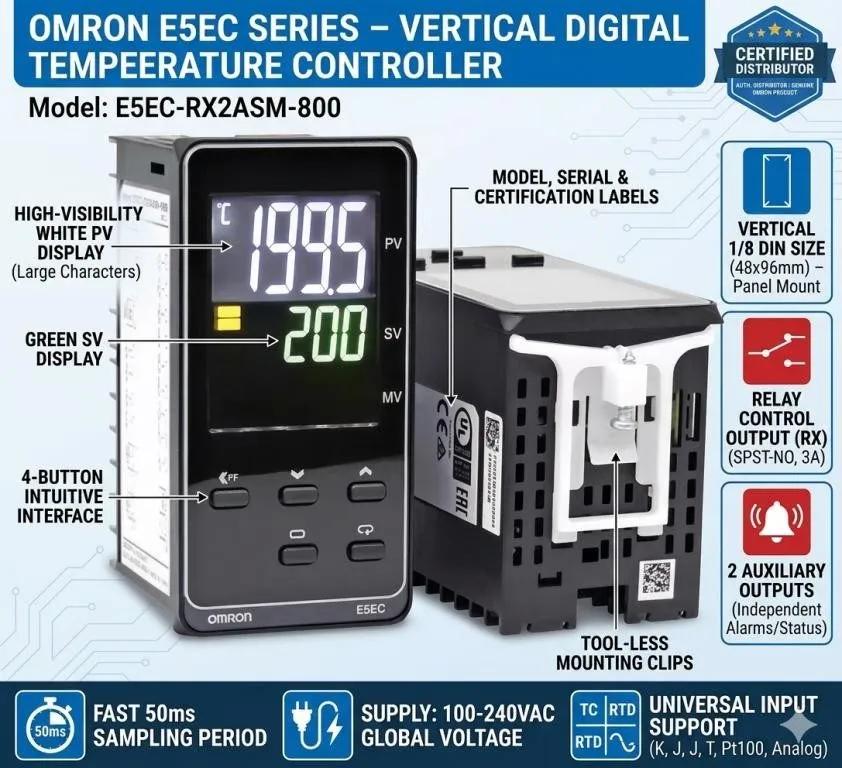 Датчик температуры OMRON E5EC-RX2ASM-800 TEMPERATURE CONTROLLER 100-240VAC PLC M — фото лота 1