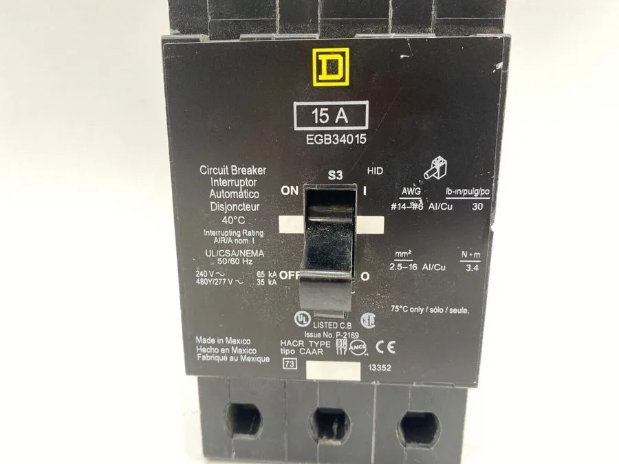 Автоматический выключатель SQUARE D EGB34015 Circuit Breaker,15A,Bolt On,277/480