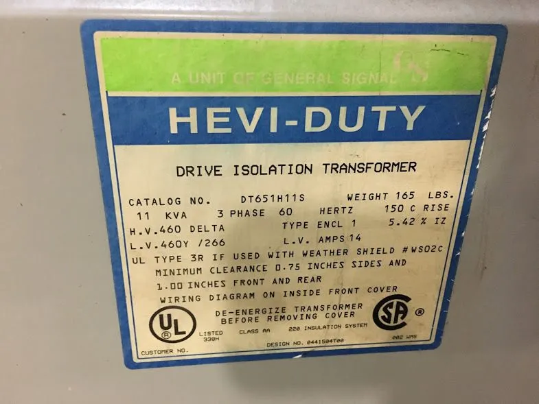 Трансформатор ACME 145 kVA 460 Delta 460Y/266 V 3PH Isolation Transformer DTGB01 — фото лота 3